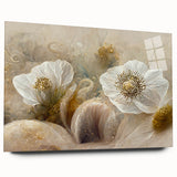 Abstract floral wall art displayed in a sleek acrylic glass frame, showcasing vibrant colors and intricate patterns, ideal for modern home decor.
