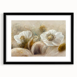Abstract floral wall art framed in black with a mat, showcasing vibrant colors and intricate designs, perfect for modern home decor. Ideal for adding elegance to any room.