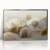 Framed abstract floral wall art in vibrant colors with a sleek silver acrylic frame, adding a modern touch to home decor. Ideal for living spaces or offices.