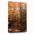 Large abstract wall art on acrylic glass depicting fall seasons in orange and brown tones.