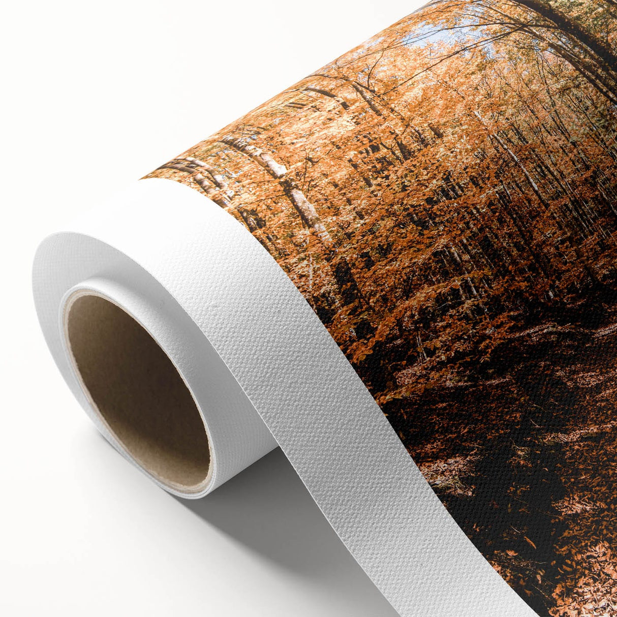 Art deco poster featuring a stylized autumn tree in orange and brown hues on rolled canvas, ideal for nursery wall art.