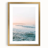 Extra large abstract art print featuring textured waves in gold and white hues on a framed canvas.