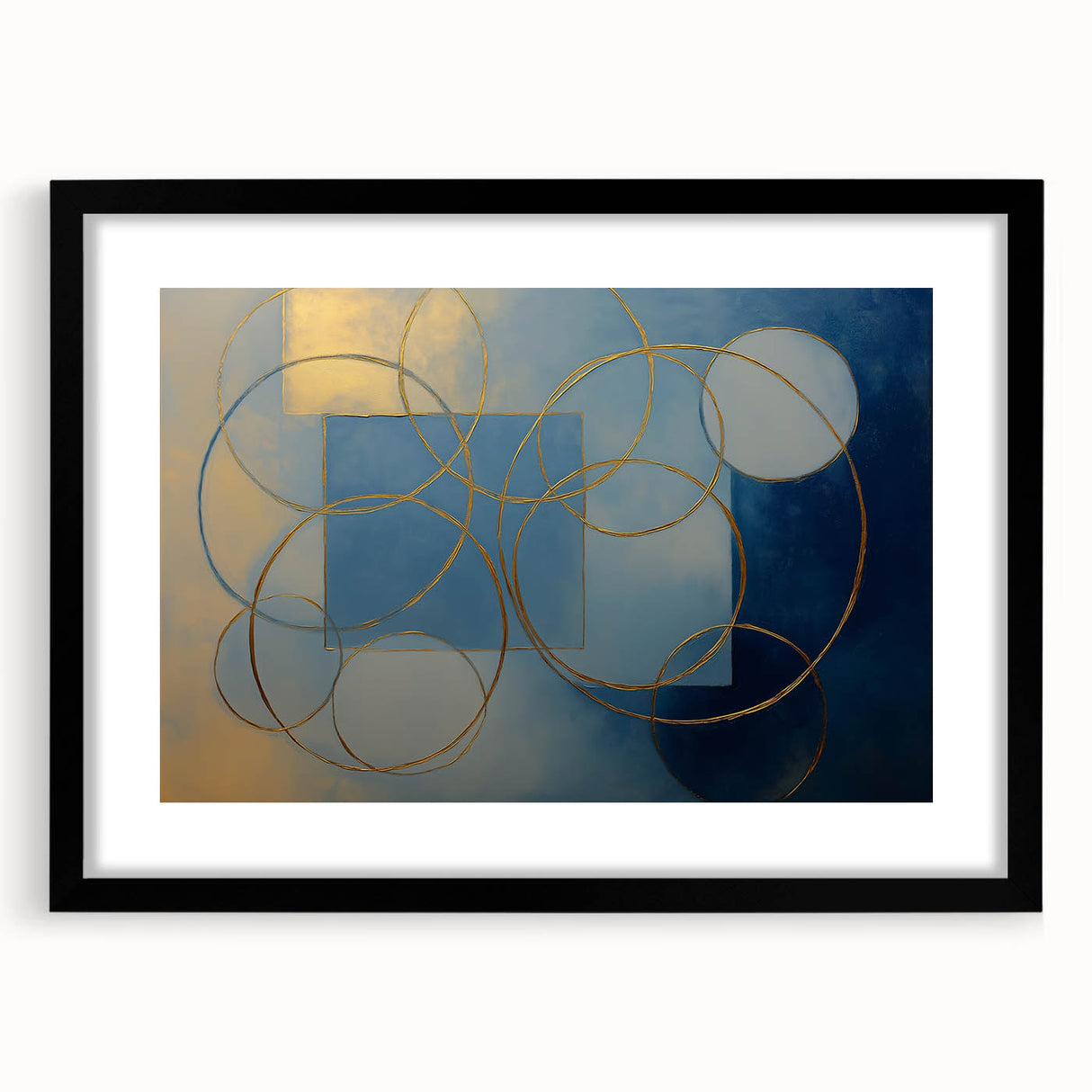 Modern Geometric Abstract - Gold & Blue Living Room Wall Art