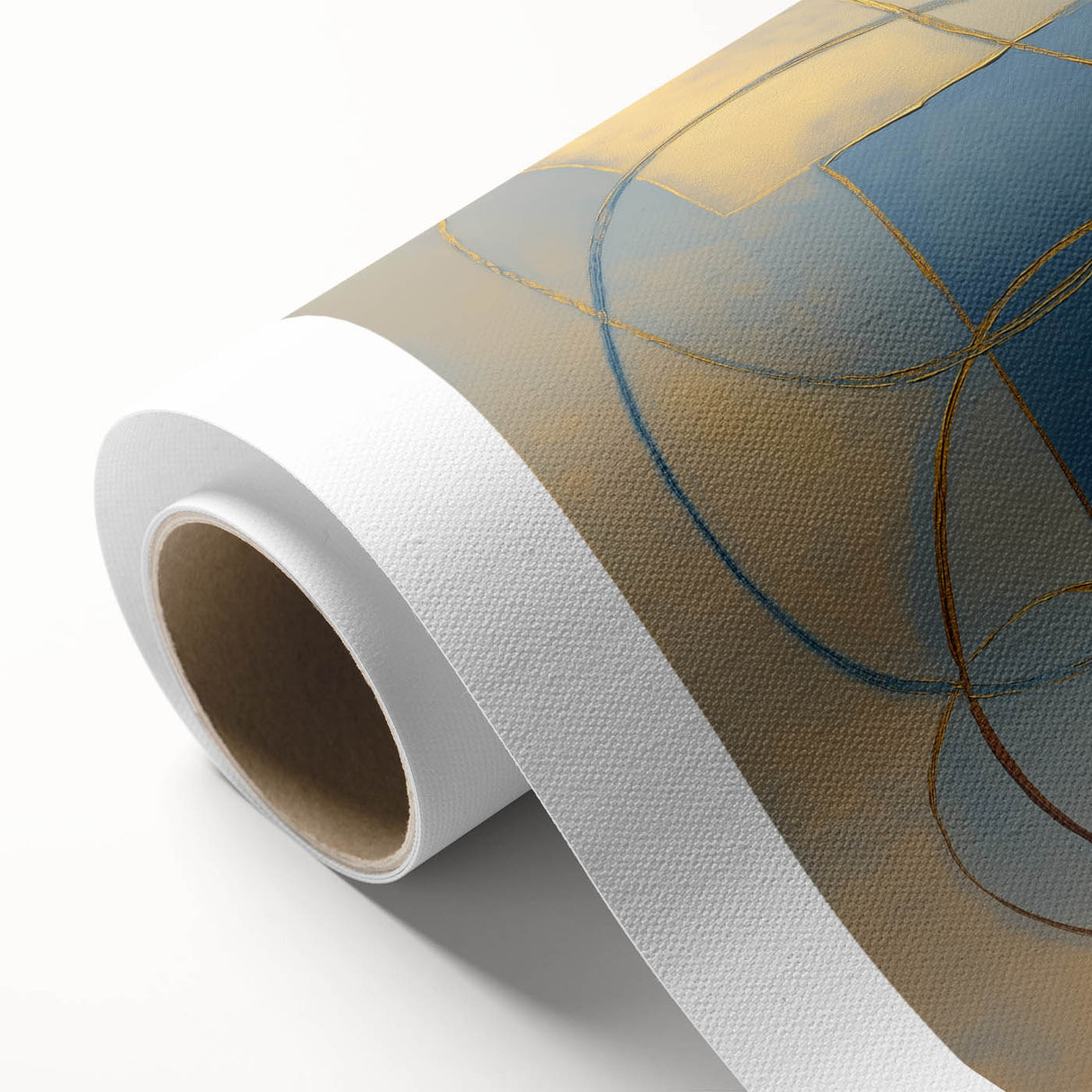 Modern Geometric Abstract - Gold & Blue Living Room Wall Art