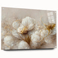 Abstract floral wall art displayed in a sleek acrylic frame, showcasing vibrant colors and intricate designs, highlighted by decorative pins in a side view.