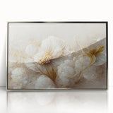 Framed abstract floral wall art showcasing vibrant blue and silver colors, displayed in an elegant acrylic frame, ideal for modern home decor accents.