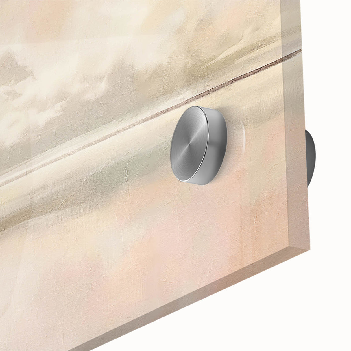 Close-up of an abstract landscape wall art piece showcasing vibrant colors and fluid shapes, printed on acrylic glass for a modern decor accent. Ideal for enhancing contemporary interiors.