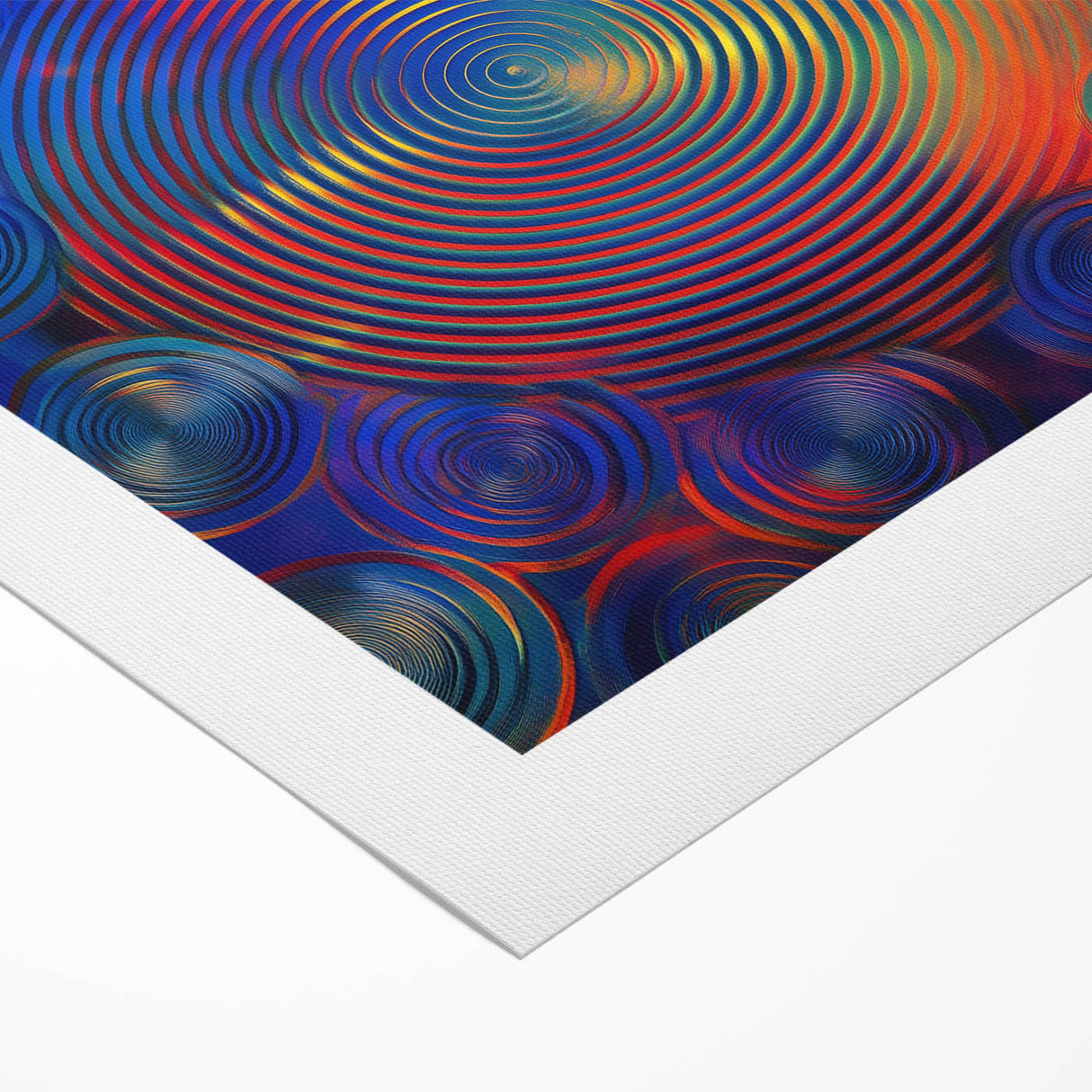 Modern Abstract Wall Art – Red, Blue & Gold Radiating Circle Design