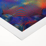 Modern Abstract Wall Art – Red, Blue & Gold Radiating Circle Design