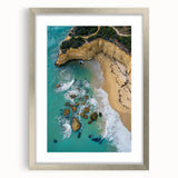 Framed landscape artwork featuring a majestic cliff scene with a silver mat, ideal for modern home decor. This front view highlights the intricate details and vibrant colors, perfect for enhancing any living space.