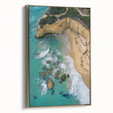 Framed canvas artwork showcasing a dramatic cliff landscape in vibrant colors, featuring a gold frame that enhances the visual appeal, ideal for home decor.