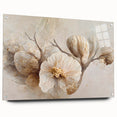 Abstract floral wall art displayed in an acrylic glass frame, showcasing vibrant colors and intricate designs, with visible mounting pins, perfect for modern decor.