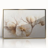 Framed abstract floral wall art featuring vibrant colors of pink, gold, and green on acrylic, perfect for modern home decor. Ideal for adding elegance to living spaces.