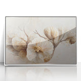Framed abstract floral wall art in white acrylic, showcasing vibrant colors and intricate patterns, perfect for modern home decor and wall aesthetics.