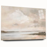 Abstract landscape wall art featuring vibrant colors in an acrylic glass frame, displayed from a side view with visible mounting pins, ideal for modern decor.