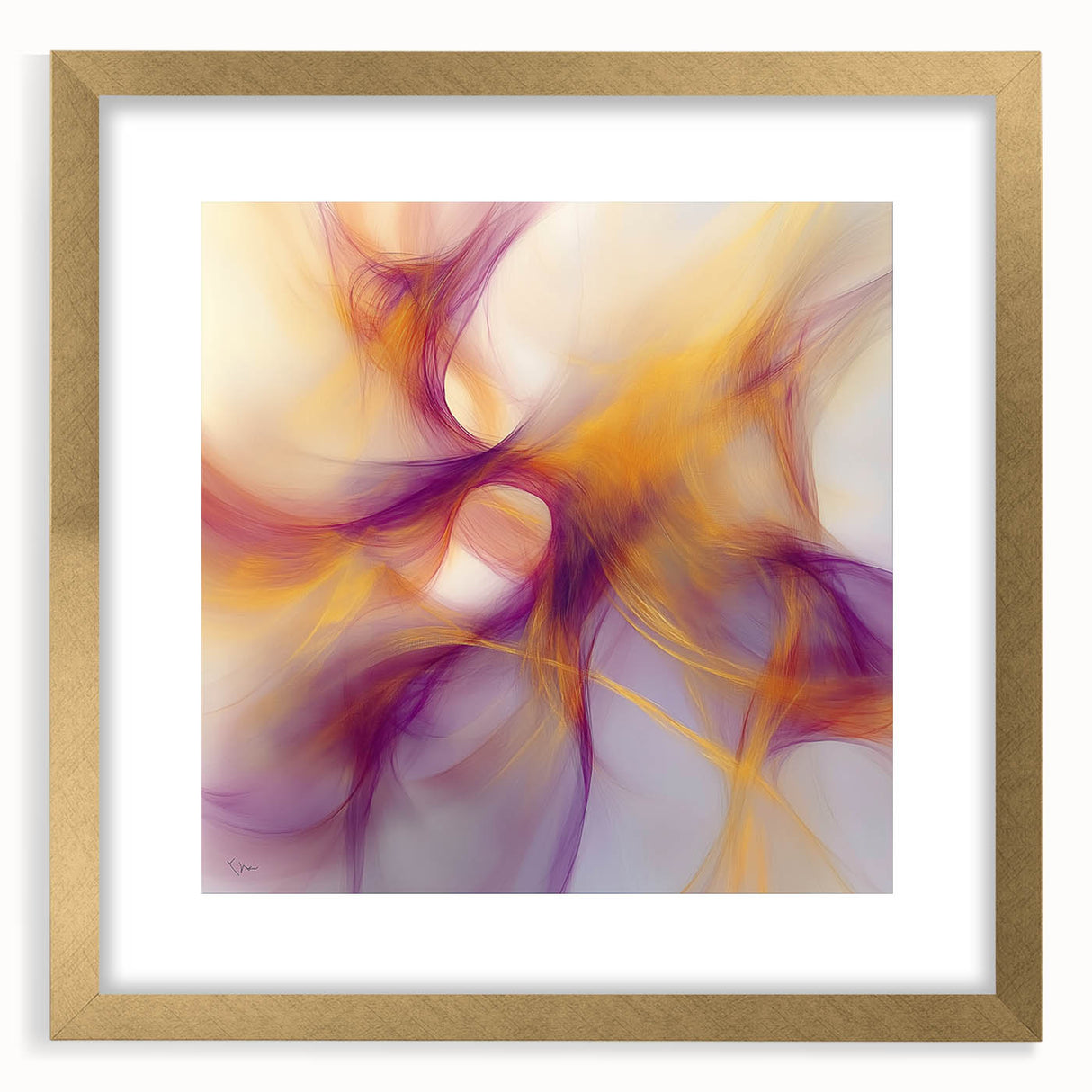 Minimalist Abstract Wall Art – Plum and Gold Flow on Soft Lavender