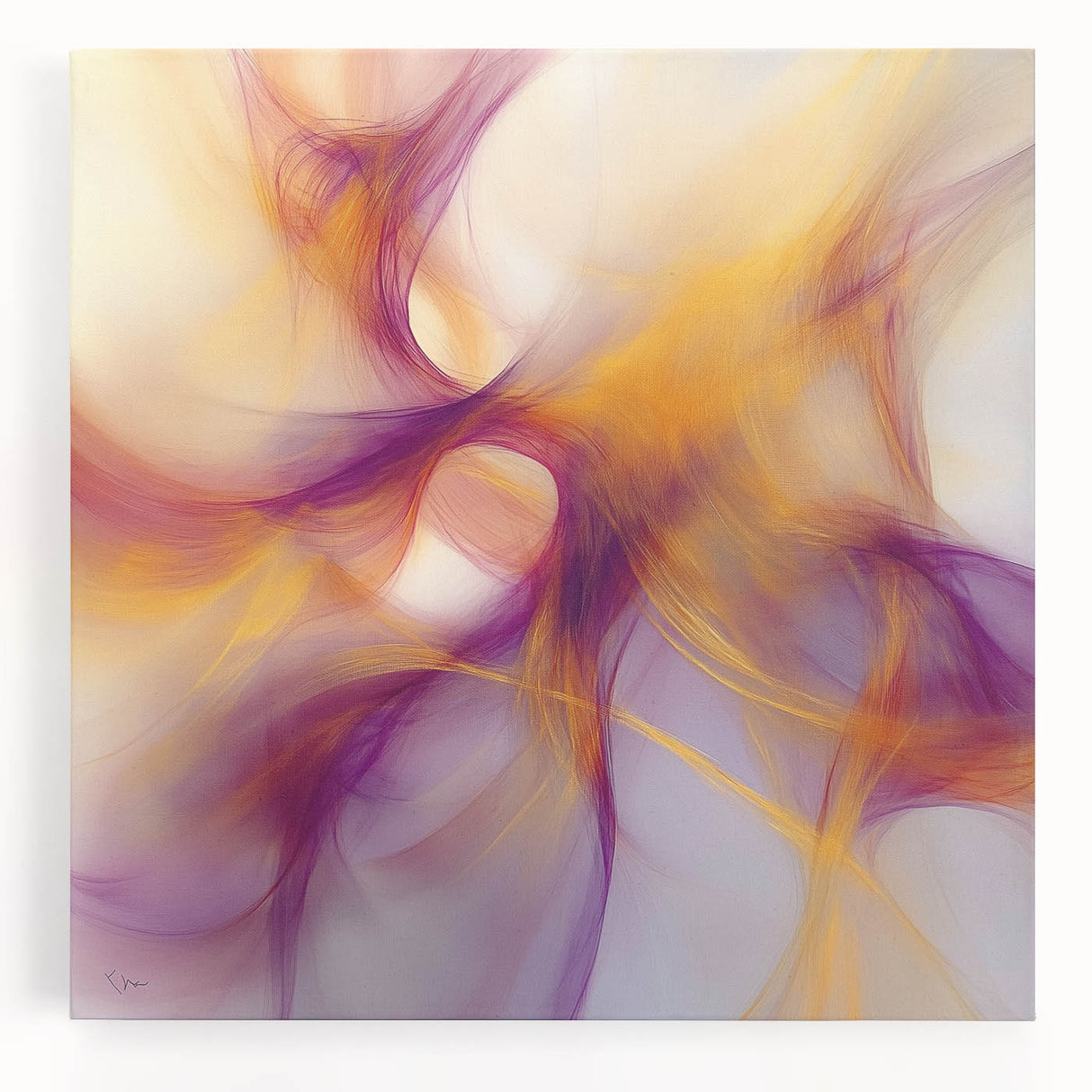 Minimalist Abstract Wall Art – Plum and Gold Flow on Soft Lavender