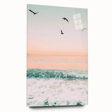 Large abstract wall art on acrylic glass depicting vibrant summer-themed colors, ideal for bedroom or dining room decor.