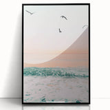 Large abstract wall art depicting summer with vibrant colors on a black framed acrylic panel.