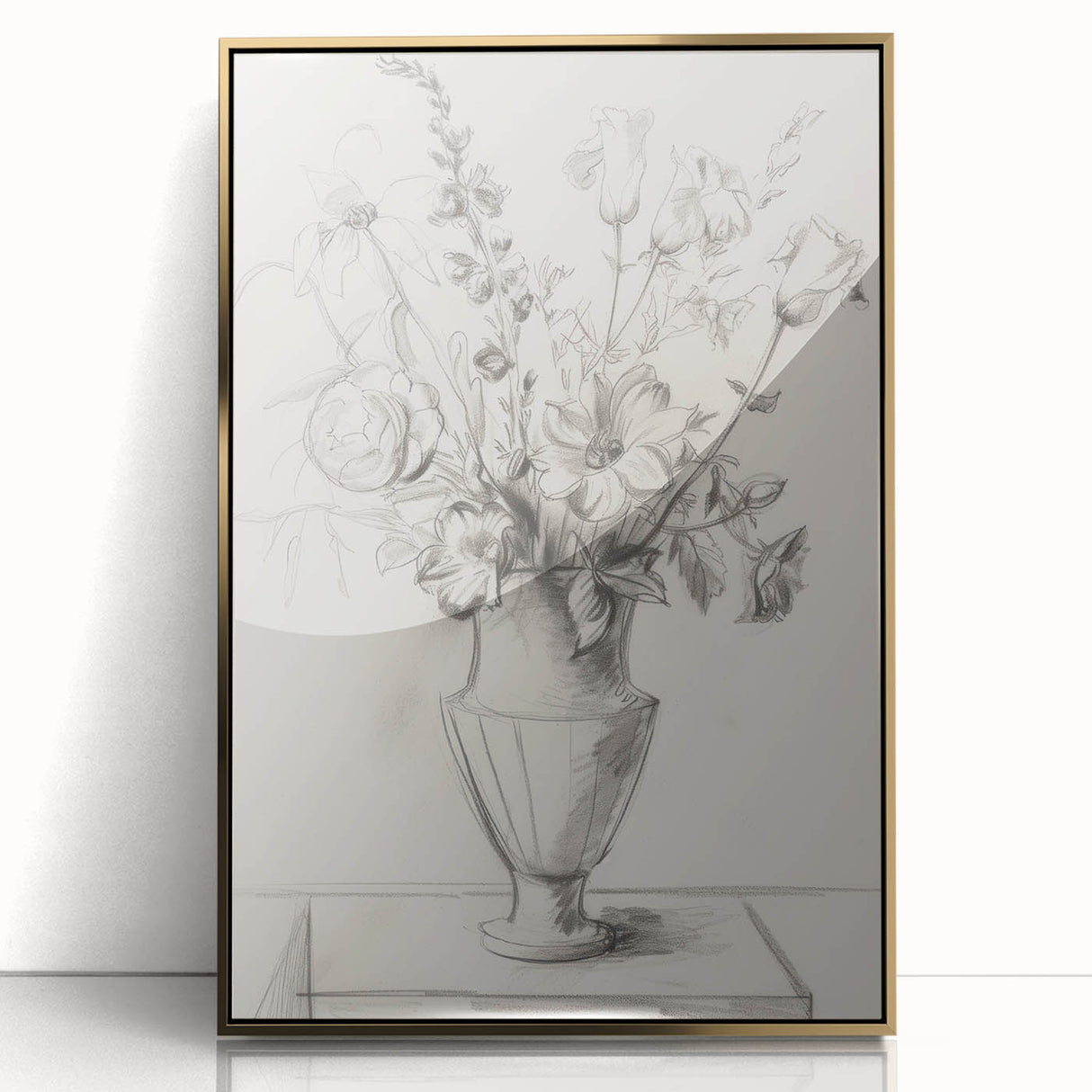 Elegant Floral Sketch - Monochrome Vase Living Room Wall Art