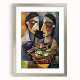 Abstract figurative artwork framed in silver with a mat, showcasing a modern design. Ideal for contemporary decor, enhancing living spaces with elegance.