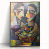 Framed abstract figurative artwork with gold accents, showcasing a modern design that adds elegance to any interior space. Perfect for contemporary home decor.