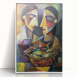 Framed abstract figurative art piece in white acrylic, showcasing a modern design with vibrant colors and intricate shapes, perfect for contemporary decor.