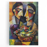Abstract figurative stretched canvas artwork showcasing vibrant colors and dynamic shapes, perfect for modern home decor, enhancing artistic ambiance in any room.