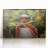 Framed acrylic artwork depicting a serene landscape bridge scene, featuring rich gold accents and a modern design, ideal for home decor and art enthusiasts.