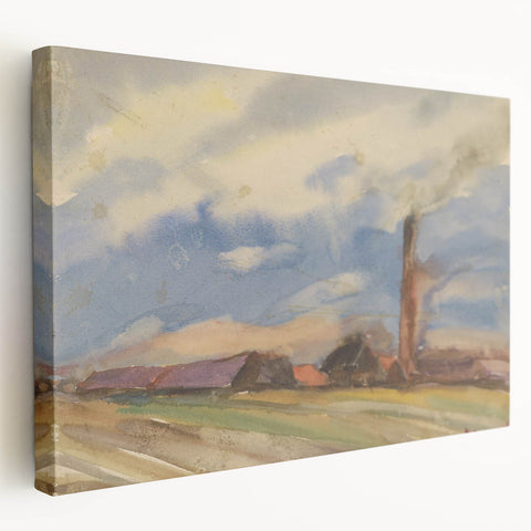 Countryside Landscape - Modern Wall Art of Fields and Village Scene
