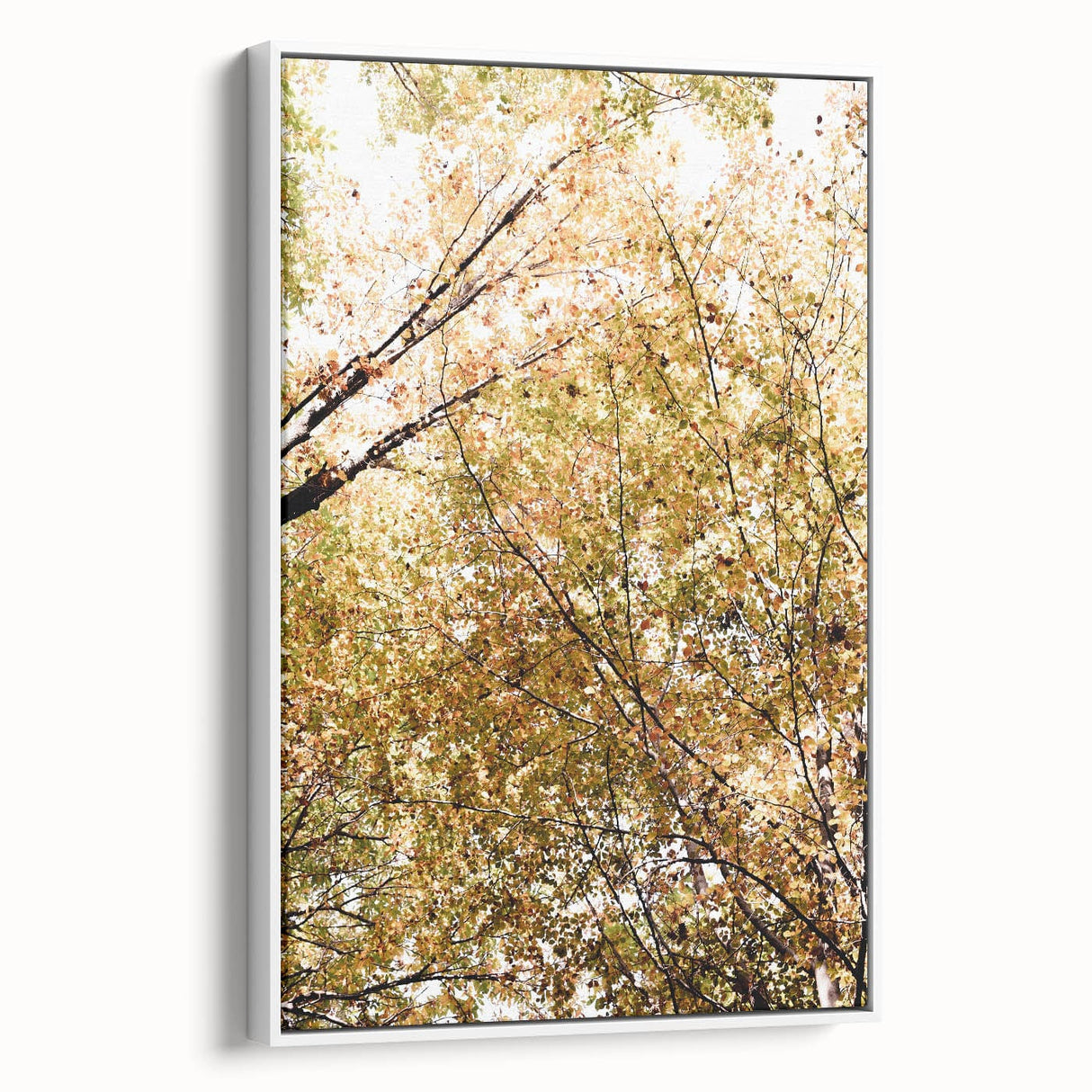 Vintage poster art depicting a colorful autumn scene on a large framed canvas, ideal for living room decor.