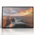 Framed acrylic landscape artwork depicting dramatic cliffs and a serene ocean view, with a sleek black frame, ideal for enhancing modern home decor.