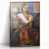 Framed abstract figurative artwork with a silver acrylic front, showcasing dynamic shapes and vibrant colors, ideal for modern home decor. Perfect for adding a contemporary touch to living spaces or galleries.