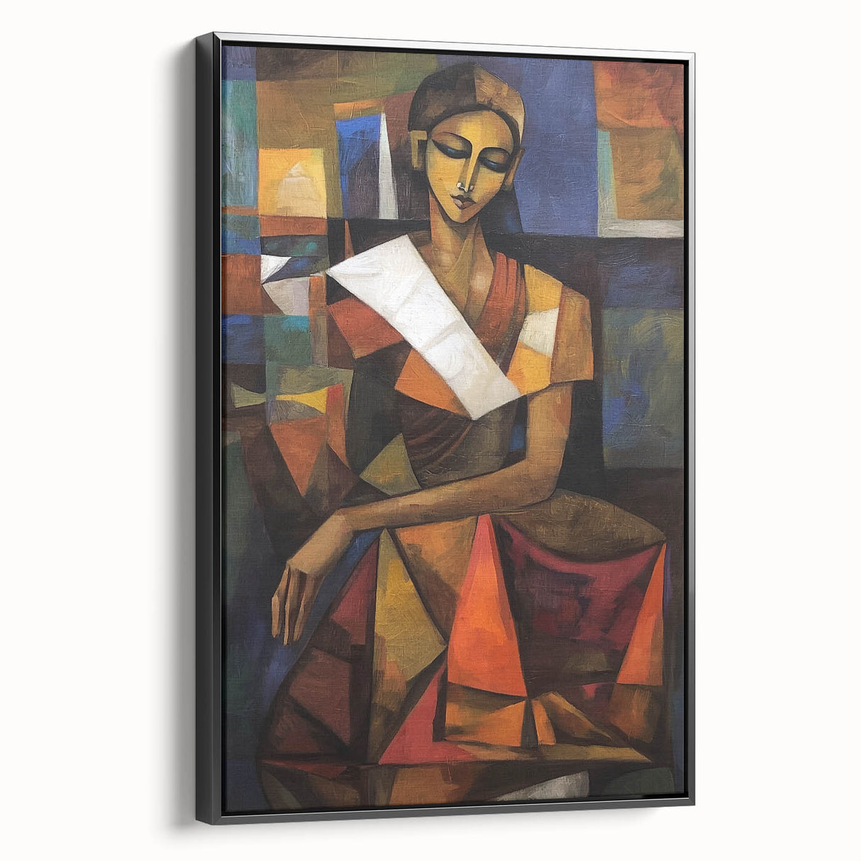 Framed abstract figurative canvas art showcasing a modern black design, viewed from the side, perfect for contemporary home decor and artistic expression.