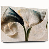 Abstract floral wall art displayed in a side view, featuring vibrant colors and intricate designs, mounted with pins on an acrylic glass surface, perfect for modern decor.