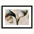 Abstract floral wall art framed in black, showcasing vibrant colors and intricate designs, perfect for modern home decor. Features a mat for added elegance.