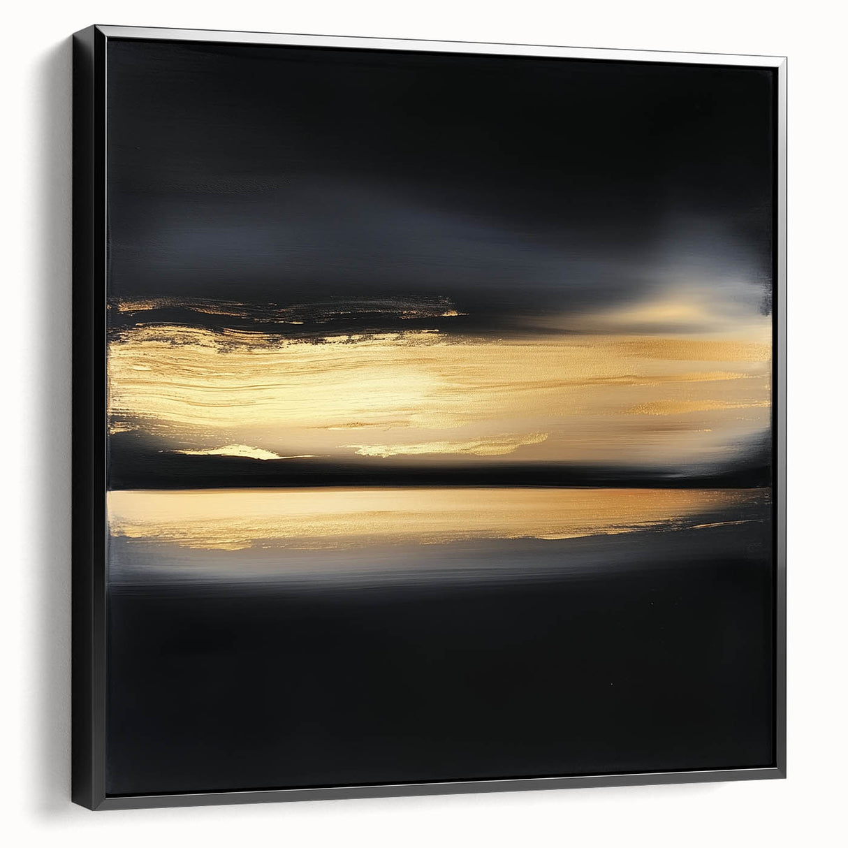 Minimalist Abstract Wall Art – Gold Horizon on Bold Black Canvas