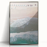 Mid-century modernist art depicting summer season in vibrant colors on a silver-framed acrylic, ideal for nursery wall art.