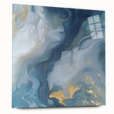 Fluid Abstract Canvas Art – Navy, Gray & Gold Marble-Inspired Flow