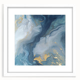 Fluid Abstract Canvas Art – Navy, Gray & Gold Marble-Inspired Flow