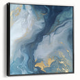 Fluid Abstract Canvas Art – Navy, Gray & Gold Marble-Inspired Flow