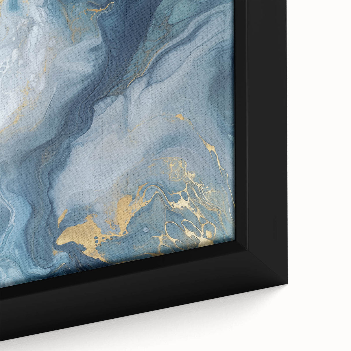 Fluid Abstract Canvas Art – Navy, Gray & Gold Marble-Inspired Flow