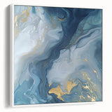 Fluid Abstract Canvas Art – Navy, Gray & Gold Marble-Inspired Flow