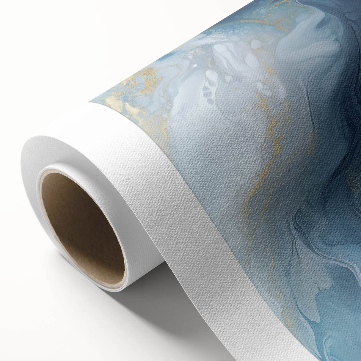 Fluid Abstract Canvas Art – Navy, Gray & Gold Marble-Inspired Flow