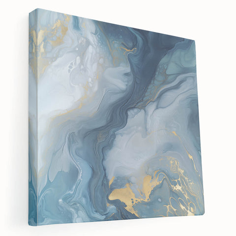 Fluid Abstract Canvas Art – Navy, Gray & Gold Marble-Inspired Flow