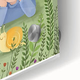 Calm Boys Room Wall Art – Child Relaxing with Snail and Flowers