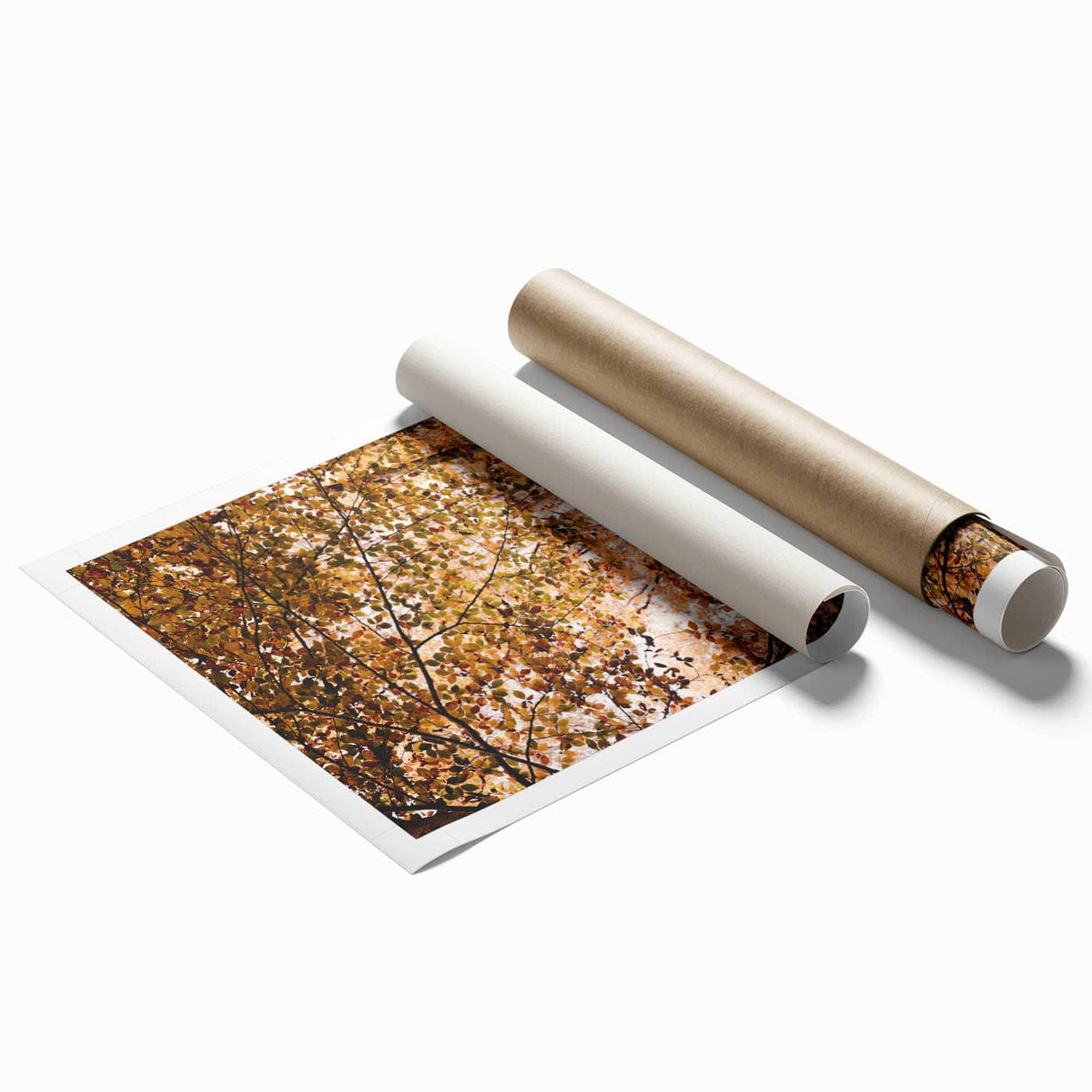 Extra large rolled print featuring autumnal floral art in warm orange and brown tones, ideal for classy bathroom wall art.