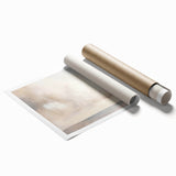 Abstract landscape wall art print showcasing vibrant hues of blue, orange, and green, rolled for easy shipping in a protective cardboard tube, ideal for modern decor.