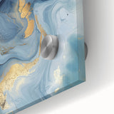 Fluid Abstract Wall Art – Sky Blue, Navy & Gold Marble-Inspired Canvas