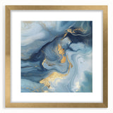 Fluid Abstract Wall Art – Sky Blue, Navy & Gold Marble-Inspired Canvas